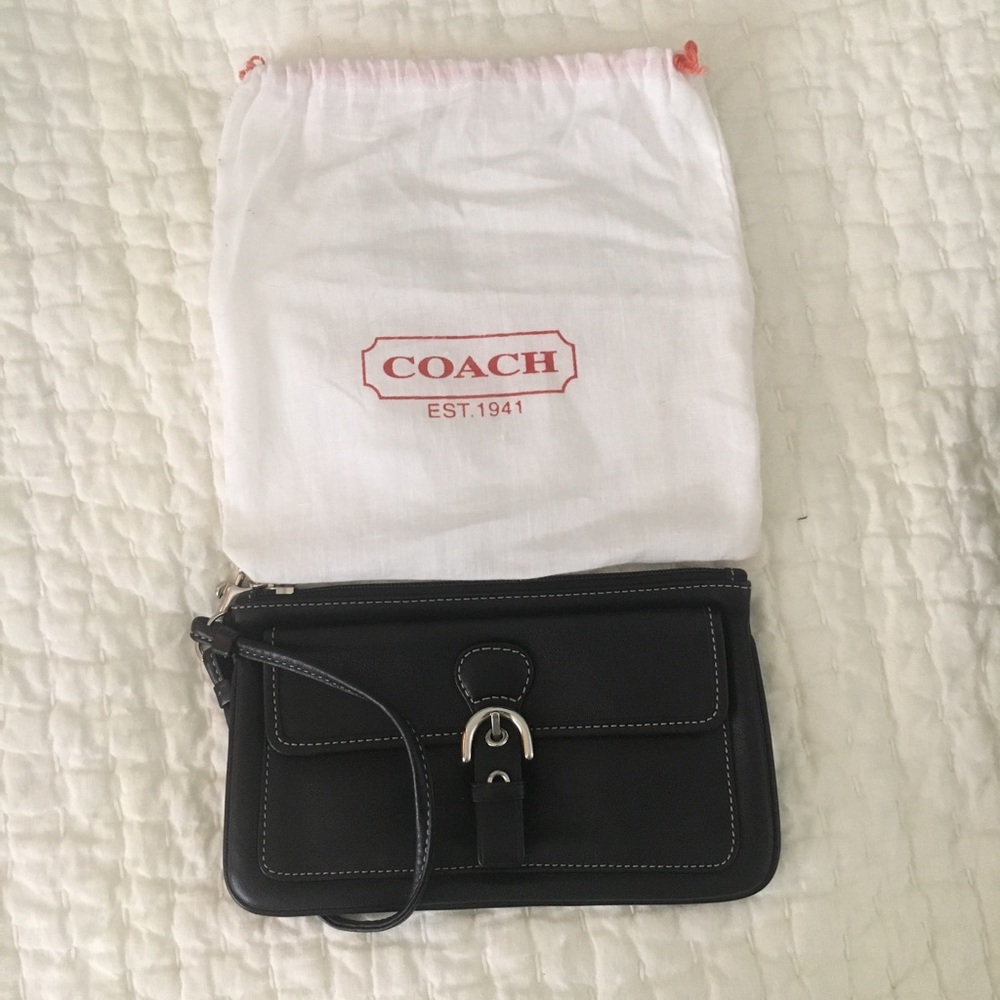 Authentic Black Leather Coach Wristlet